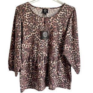 Bobeau Leopard Animal Print Peplum Top Large NEW